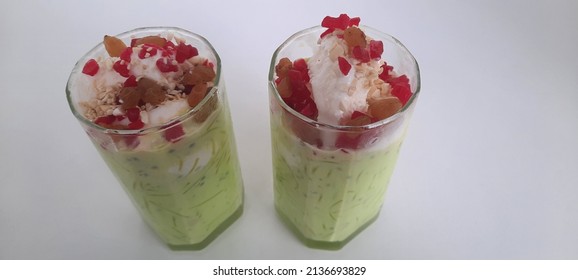 Homemade Fresh Pista Falooda With Ice-cream And Tutti Fruity Toppings.