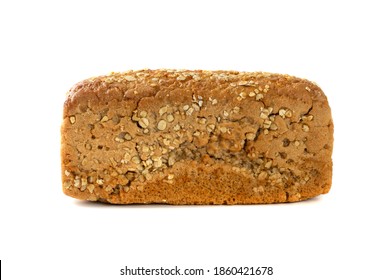 Homemade Freshly Baked Traditional Bread Isolated On White Background. Whole Square Loaf Of Rustic Organic Cereal Bread Made Of Sourdough Dough