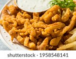 Homemade Fried Clam Strips with Fries and Tartar Sauce