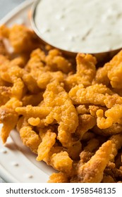 Homemade Fried Clam Strips With Fries And Tartar Sauce