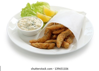 Homemade Fried Fish Fingers With Tartar Sauce