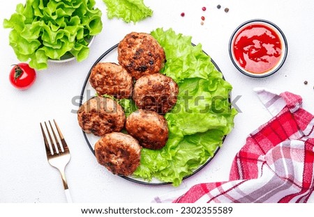 Similar – Foto Bild Falafel und Gemüse auf weißem Holzgrund. Draufsicht