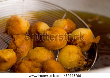 Homemade fritters with sugar and its ingredients