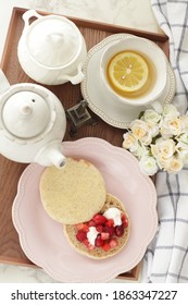 Homemade Frozen Berry And Cream Cheese In English Muffin Sandwich For Healthy Breakfast