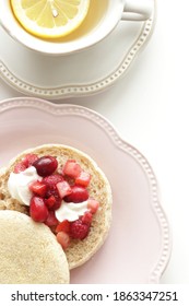 Homemade Frozen Berry And Cream Cheese In English Muffin Sandwich For Healthy Breakfast