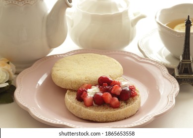 Homemade Frozen Berry And Cream Cheese In English Muffin Sandwich For Healthy Breakfast