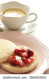 Homemade Frozen Berry And Cream Cheese In English Muffin Sandwich For Healthy Breakfast