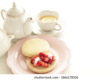 Homemade Frozen Berry And Cream Cheese In English Muffin Sandwich For Healthy Breakfast