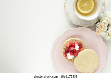 Homemade Frozen Berry And Cream Cheese In English Muffin Sandwich For Healthy Breakfast