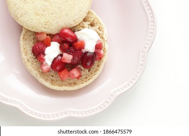 Homemade Frozen Berry And Cream Cheese In English Muffin Sandwich For Healthy Breakfast