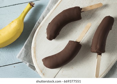 Homemade Frozen Chocolate Covered Bananas On A Stick