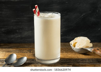Homemade Frozen Vanilla Milkshake with a Straw