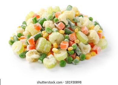 Homemade Frozen Vegetables On White Background