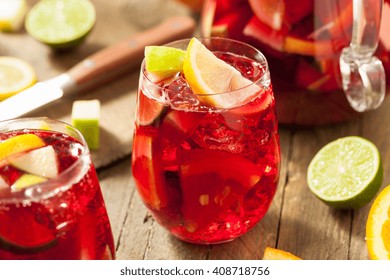 Homemade Fruity Spanish Red Sangria With Apples And Citrus