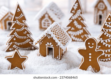 Homemade gingerbread cookies, Christmas and New Year baking idea, festive winter concept