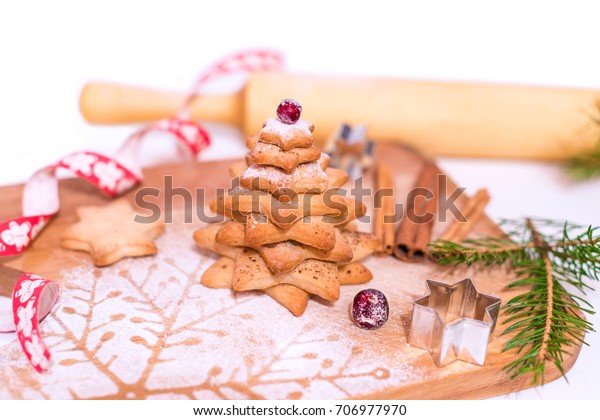 Homemade Gingerbread Stars Shaped Cookies Christmas Stock Photo