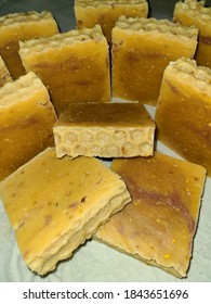 Homemade Golden Honey Lye Soap.