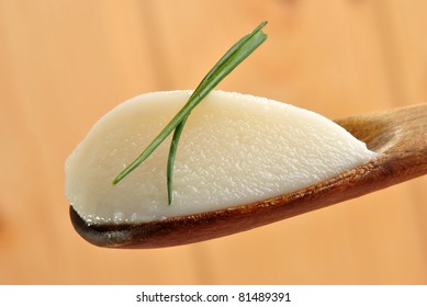 Homemade Goose Lard On A Wooden Spoon