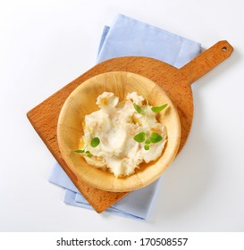 Homemade Goose Lard In A Wooden Bowl