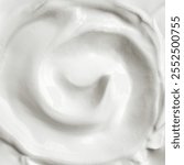 Homemade Greek Yogurt or Whipped Cream texture, top view.  White yogurt, labneh cream cheese, sour cream or mascarpone close up, square format.