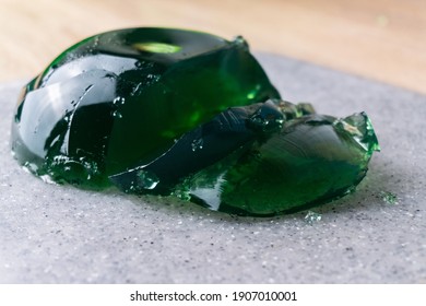 Homemade Green Gelatin Dessert. Green Jelly.  Selective Focus. 