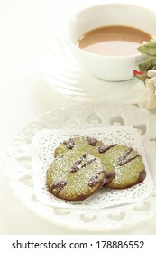 Homemade Green Tea Chocolate Cookie And Royal Milk Tea