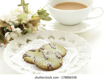 Homemade Green Tea Chocolate Cookie And Royal Milk Tea