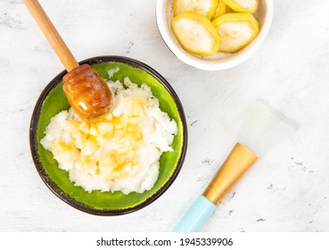 Homemade Hair Mask With Coconut Oil, Honey And Banana. Beauty Concept.