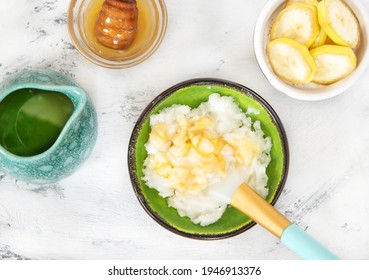 Homemade Hair Mask With Coconut Oil, Honey And Banana. Beauty Concept.