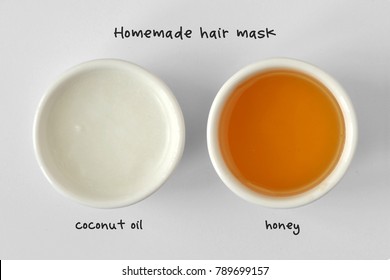 Homemade Hair Mask Made Out Of Coconut Oil And Honey - White Background