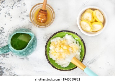 Homemade Hair Mask With Shea Butter, Honey And Banana. Beauty Concept.