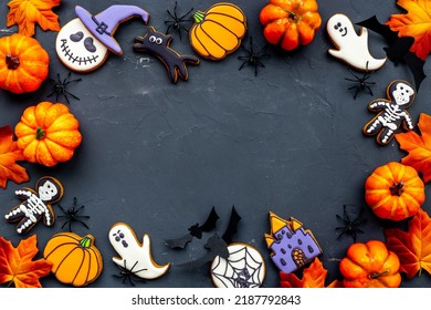 Homemade Halloween Party Cookies With Pampkins Top View