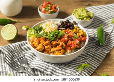 Homemade Healthy Chicken Burrito Bowl with Salsa Corn and Beans