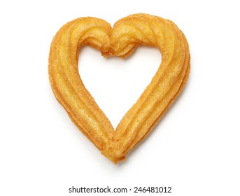 Homemade Heart Shape Churro Isolated On White Background