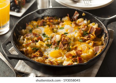 Homemade Hearty Breakfast Skillet With Eggs Potatoes And Bacon