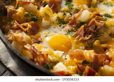 Homemade Hearty Breakfast Skillet With Eggs Potatoes And Bacon