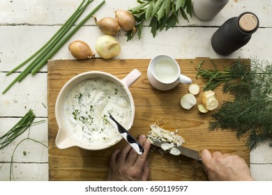 Homemade Herb Curd in bowl (close-up shot) on vintage wooden background - Shutterstock ID 650119597