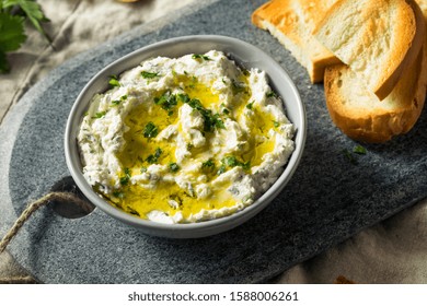 Homemade Herby Goat Cheese Dip With Toast And Tomato