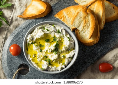 Homemade Herby Goat Cheese Dip With Toast And Tomato