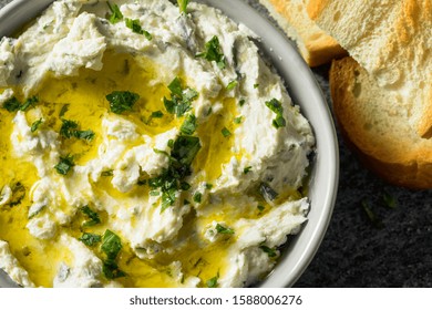 Homemade Herby Goat Cheese Dip With Toast And Tomato