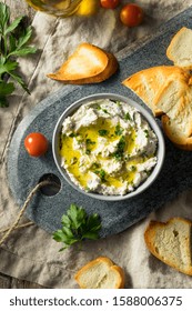 Homemade Herby Goat Cheese Dip With Toast And Tomato