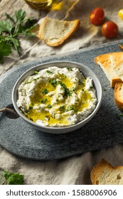 Homemade Herby Goat Cheese Dip With Toast And Tomato