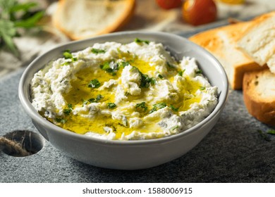 Homemade Herby Goat Cheese Dip With Toast And Tomato