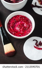 Homemade Hibiscus Facial Mask (body Wrap, Exfoliating Scrub). Karkade DIY Beauty Treatment And Spa Recipe. 