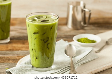 Homemade Iced Matcha Latte Tea With Milk