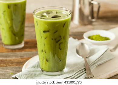 Homemade Iced Matcha Latte Tea With Milk