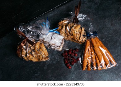 Homemade Italian Cantuccini With Almonds On A White Plate, Side View. Crispy Almond Cookies. Natural And Healthy Snack Food - Fruit Pastille From Apples, Raspberry And Currant On A White Background. 