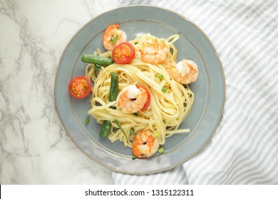 Homemade Italian Food, Shrimp And Fettucine Pasta