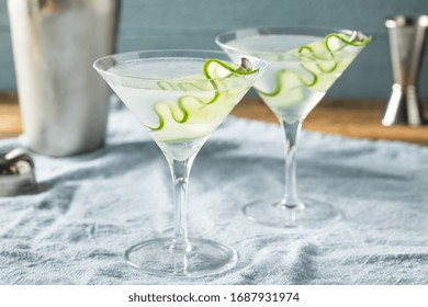 Homemade Japanese Sake Cucumber Martini Cocktail With Vodka