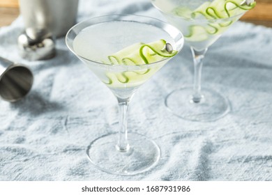 Homemade Japanese Sake Cucumber Martini Cocktail With Vodka